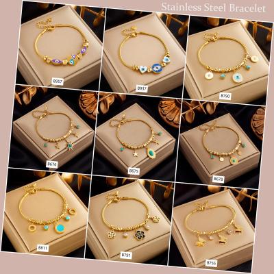 China CLASSIC Luxury Adjustable Bracelet Bangle Woman Gold Male Evil Eyes Stainless Steel Charm Love Shape Bracelets & Bangles Jewelry for sale