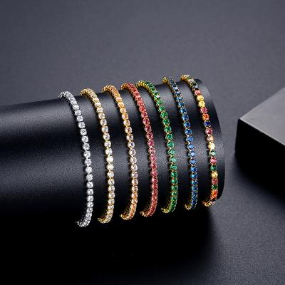 China Hiphop ROMY Fashion New Women Inlay Rainbow Zircon Diamond Tennis 18K Copper Iced Out Adjustable Gold Plated Bracelet for sale