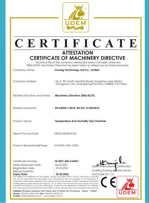 MD Certificate(Machine Directive ) - KOMEG Technology Ind Co., Limited