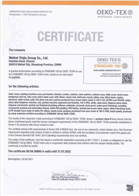 Oeko-Tex standard 100 - Weihai Yinjie Group Co., Ltd.