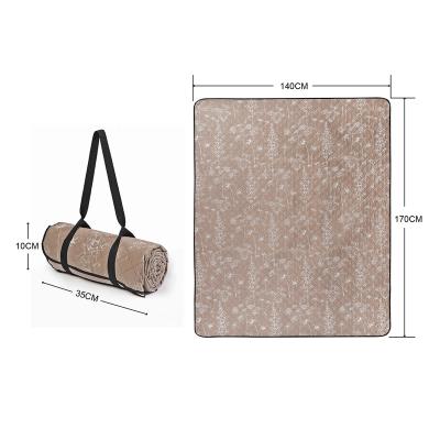 China Suede Folding Ultralight Floral Print Fleece Muti Layers Quilted Outdoor Beach Blanket Picnic Mat Camping Sand Proof for sale