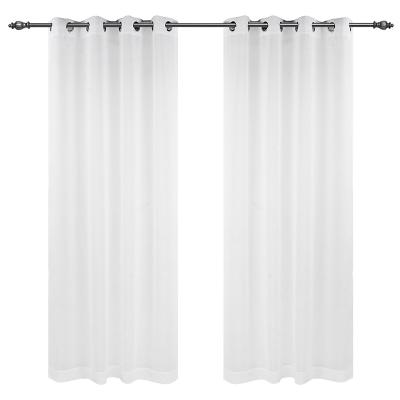 China Beige Color Blackout Curtain Semi Sheer Running White Color Finish Adult 100% Polyester Voile Curtain for sale