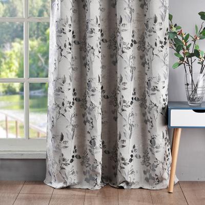 China Modern Luxury Ready Made Gray Jacquard Floral Pattern Window Curtain Panel For Living Room With Grommets for sale