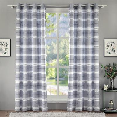 China Blackout New Design Hot Selling 100% Cotton Stripe Pattern Cut Black Gray White Color Curtain Fabric Window for sale