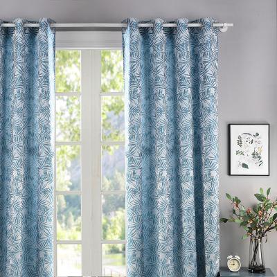 China 2021 New Blackout Jacquard Polyester Fabric Blue Leaves Pattern Room And Door Window Curtains For Kids for sale