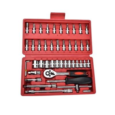 China 46PC Carbon Steel Combination Tool Kit Socket Spanner Wrench Ratchet Wrench Handle Auto Repair Tools for sale