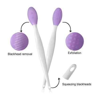 China Lip DEEP CLEANING Double Sided Exfoliating Brush and Nose Exfoliating Blackhead Silicone Nose Cleansing Brush for sale