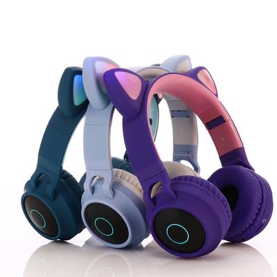 China High Quality Glowing Wireless Foldable Earphone Cat Kids Headphones (Can Use Wired Also) LED Wireless Headphones for sale