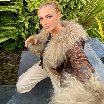 China 2022 New Fashion Anti-wrinkle Winter Women's Leopard Print Fur Collar Jacket Slim Women Printed Uniforms for sale