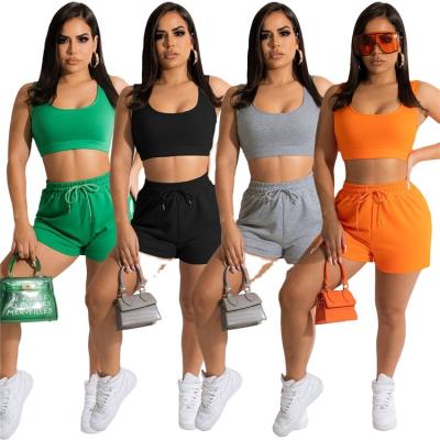 China Two Piece Set Women's Logo Anti-pilling Shorts Ladies Tracksuit Casual Tank Tops Sports Breathable Women Custom Made Summer for sale