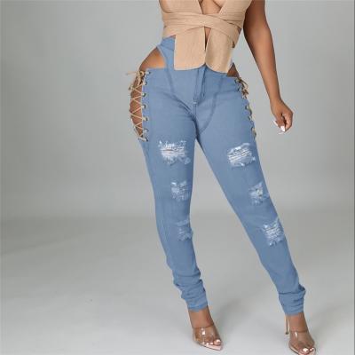 China X05683S 2022 Viable Flare Pants Women's New Chicken Eye Straps Stretch To Wear Fashion Sexy Open Jeans for sale