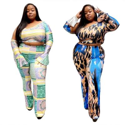 China 2022 new arrival viable elegant cute leopard casual two-piece pants set plus size women's suits clothing for sale