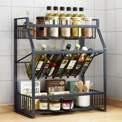 China Three Wall Mounted Viable White 3 Tier Shelf Metal Jar Organizer Bottle Holder Black Rack Spice Storage Rack Kitchen for sale