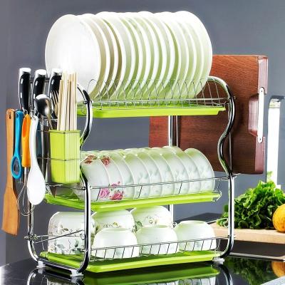 China Sustainable Freestanding Kitchen Set 3 Tier B Shape Organizer Rack Bowl Knife Dish Drying Rack for sale