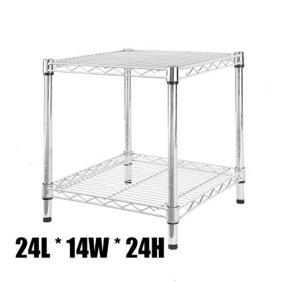 China Hot Selling Chrome Wire Shelving 2 Tiers Food Microwave Oven Adjustable Kitchen Storage Holder Rack Metal Stored Shelf for sale