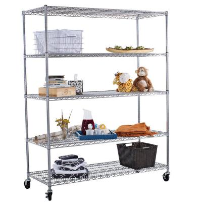 China Wholesale Mobile Cart 5 Mobile Rack Kitchen Furniture Rack Minimalist Factory Chrome Steel 6 Tier Wire Trolley Shelf for sale