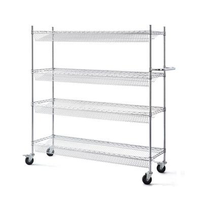 China Minimalist Wholesale Kitchen Storage Basket 4 Tiers Chrome Plating Wire Shelving for sale