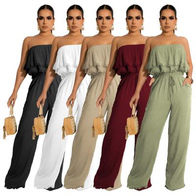 China 2022 QUICK DRY Women's Summer Overalls Casual Ruffle Chest Wrap Elegant Office Ladies Work Casual Jumpsuits for sale