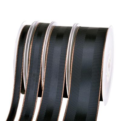 China RIBEST Rose Gold Edge Grosgrain Satin Ribbon Custom Printed With Logo For Gift for sale