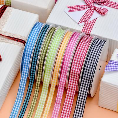 China Ribest Floral 5-38MM 76 Colors Gingham Ribbon Striped Decorative Rolls Double Sided Wholesale for sale