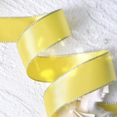 China Ribest Fancy Metallic Satin Edge Silver Ribbon For Cosmetic Package/Roll Box DIY 100 Inch 100 Yard Wholesale for sale