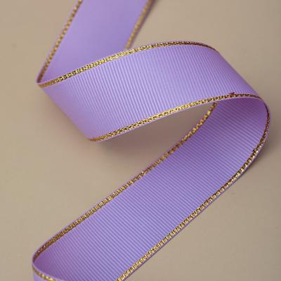 China Grosgrain Ribest Gold Edge Metallic-Edge Grosgrain Ribbon Printed Logo Character By Roll Wholesale 6-38MM for sale