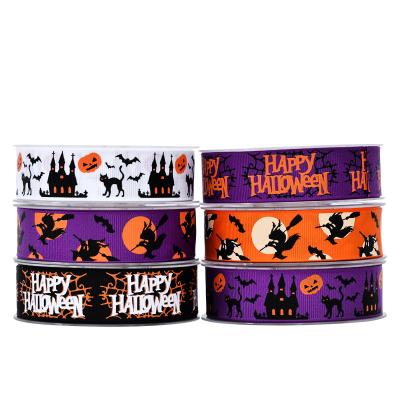 China Ribest Floral Grosgrain Printed Halloween Ribbon With Logo Decorative Wholesale For Gift Wrap Party for sale