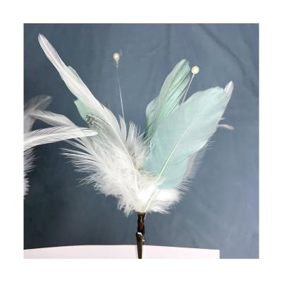 China modern & Single Vintage Artificial Flower Stem Scarf Feather Brooch Hat Lapel Pin for sale