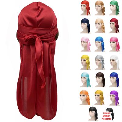 China Wholesale Custom Luxury Silky Satin men women bandana durags from head wrap 2021 logo designer rags with long tail head wrap for sale