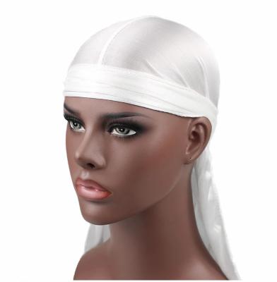 China Solid Color Long Tail Satin Durag Hat Multi Kinds Premium Wrapping Head Velvet Head Durag Wholesale Bandana for sale