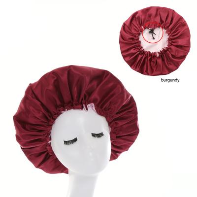 China Logo Printing 100% Virgin Human Hair Double Layer Satin Sleep Hoods Comfortable Customized Packaging Caps With Logo for sale