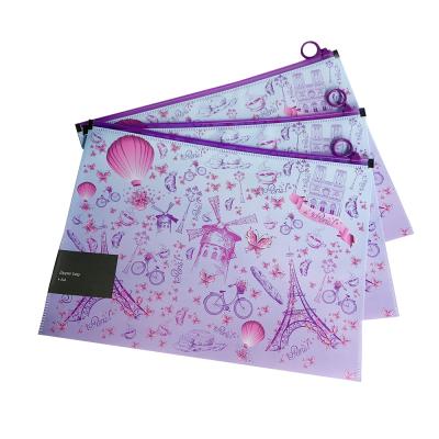 China Zipper Bag A4 Printing Customized Plastic Document Bag PP Folder for sale