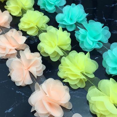 China Viable running multicolor three-dimensional perpetual flower chiffon flower artificial flower diy handmade clothing accessories for sale