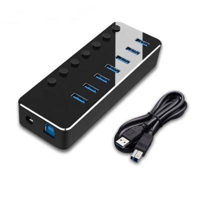 China Hot Selling Charging+Data Transfer 7 Port Powered USB 3.0 Hub With Detachable 1m Cable for sale