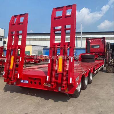 China Truck Trailer Low loader truck trailer for excavator transport 60Ton low bed semi trailer with hydraulic ladder for sale