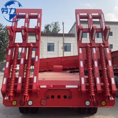 China Truck Trailer Heavy duty hydraulic 3 axle low bed semi trailer with gooseneck 60ton 80ton excavator carrier lowboy trailer for sale