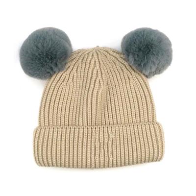 China Thick Winter Striped Warm Acrylic Knit Pom Pom Toddler Hat Cap Baby Beanies Hat for sale