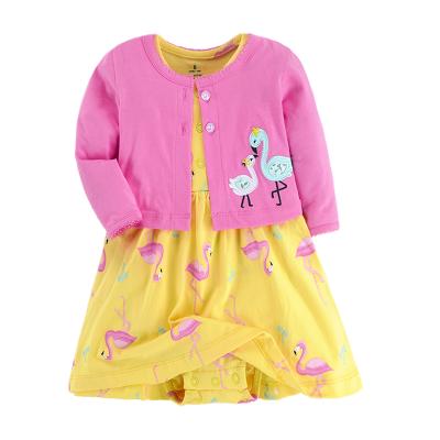 China Anti-Wrinkle Floral 100% Cotton 0-2Years Baby 2-Piece Bodysuit Dress Set For Summer for sale