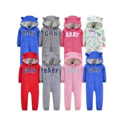 China Winter 0-2Year Wholesale Hooded Cute Unisex Baby Clothing Long Sleeve Baby Hoodie Rompers With Zipper for sale