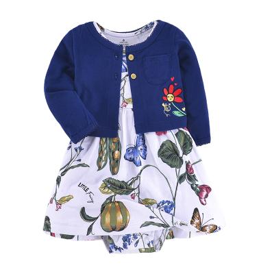 China New Design Anti-wrinkle Babies 2 Piece Dress Cardigan Set 100% Cotton Summer Baby Two Piece Set Dresses for sale