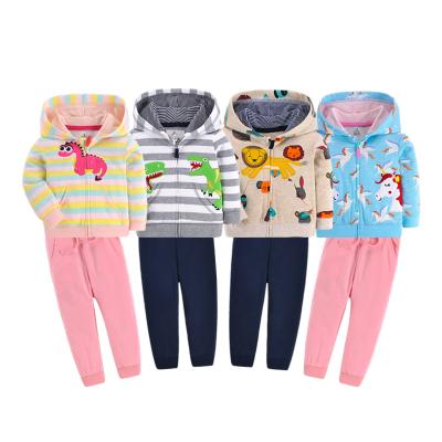 China 0-3Year 2pc Unisex Anti-wrinkle Baby Clothes Set 100%Cotton Cartoon Long Sleeve Baby Jacket And Pants Set for sale