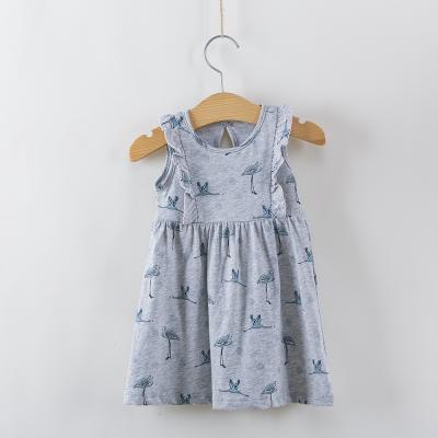 China Anti-wrinkle Summer 100% Cotton Knitted Baby Skirts Blend Cute Floral Printed Infant Dress Ruffles 0-3 Years Sleeveless Baby Dress for sale