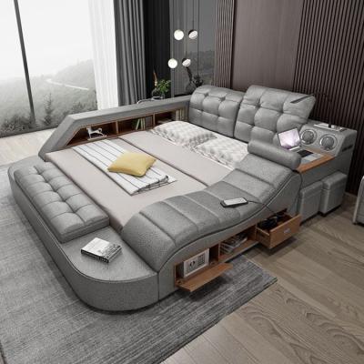 China Modern Leather Bedroom Furniture Storage Room Multifunctional King Size Mid Century Bed Smart Bed for sale