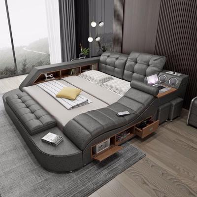 China Modern Leather Bedroom Furniture Storage Room Multifunctional King Size Mid Century Bed Smart Bed for sale