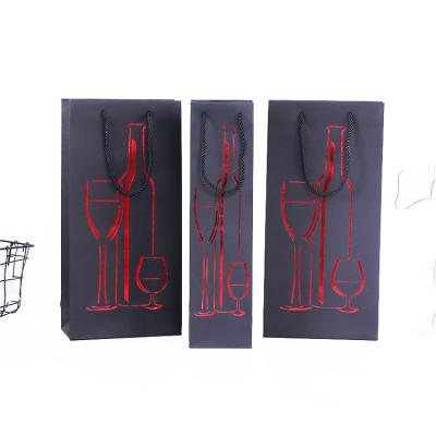 China Luxury Personalized Recyclable Small Wine Bag With Handles Portable Paper Wine Bag Black Custom Paper Wine Bag With Logo Print for sale