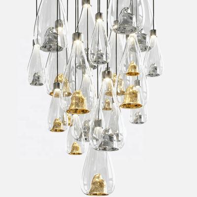 China 2022 New Minimalist Design Customize Round Glass Chandelier Staircase Hanging Pendant Lighting For Villa Hotel Hall Club Banquet for sale