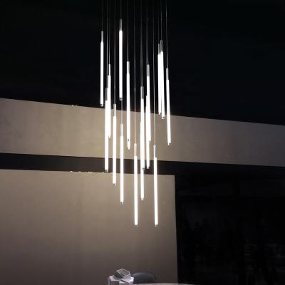 China Minimalist Custom Size Square LED Pipe Chandelier Industrial Stair Drops Hanging Pendant Lighting for Villa Hotel DMX Dimmer for sale