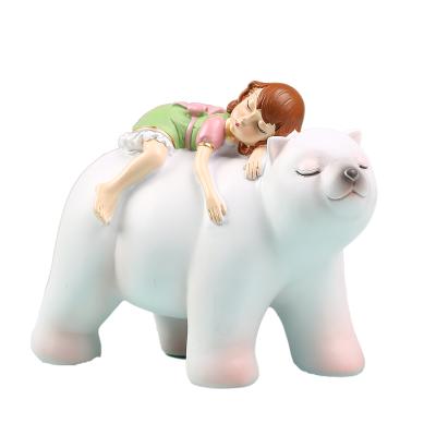 China Angel Girl Sculpture Nordic World Creative Lying on White Bear Ornaments Home Decor for sale