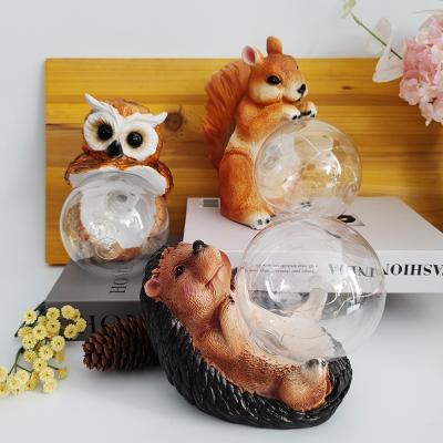 China World Hot Sale Decor Sculpture Resin LED Figurine Holding Owl Home Ball for Garden Decor for sale