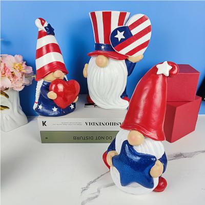 China Europe American Independence Day Resin Open 4th of July Gifts Gnome Statue with Stars and Stripes Elf Patriot Dwarf for sale